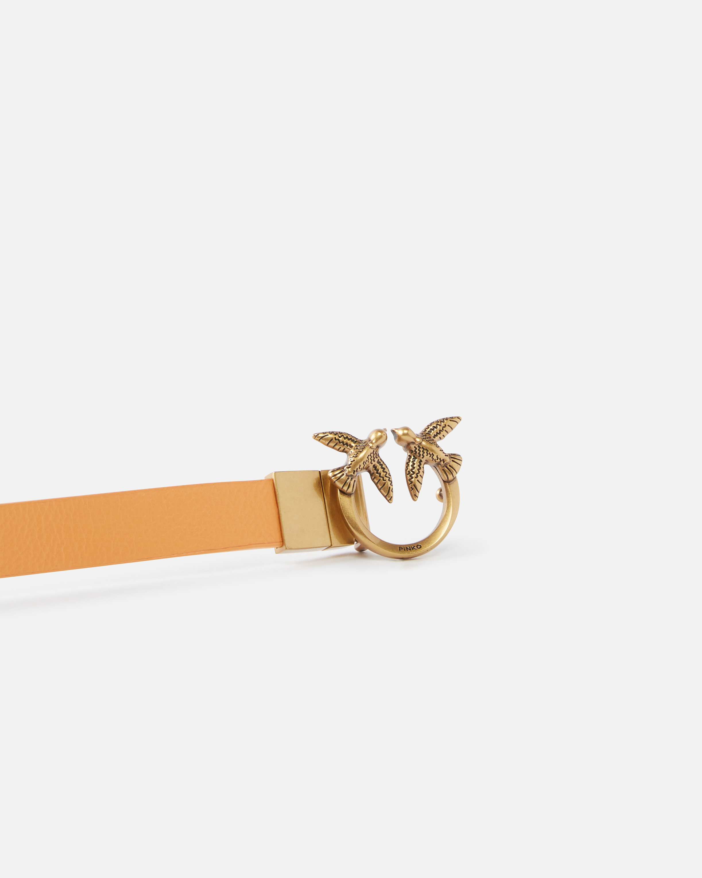 Pinko, Thin double-face leather belt with buckle, 2cm, Army green/orange-antique gold, M