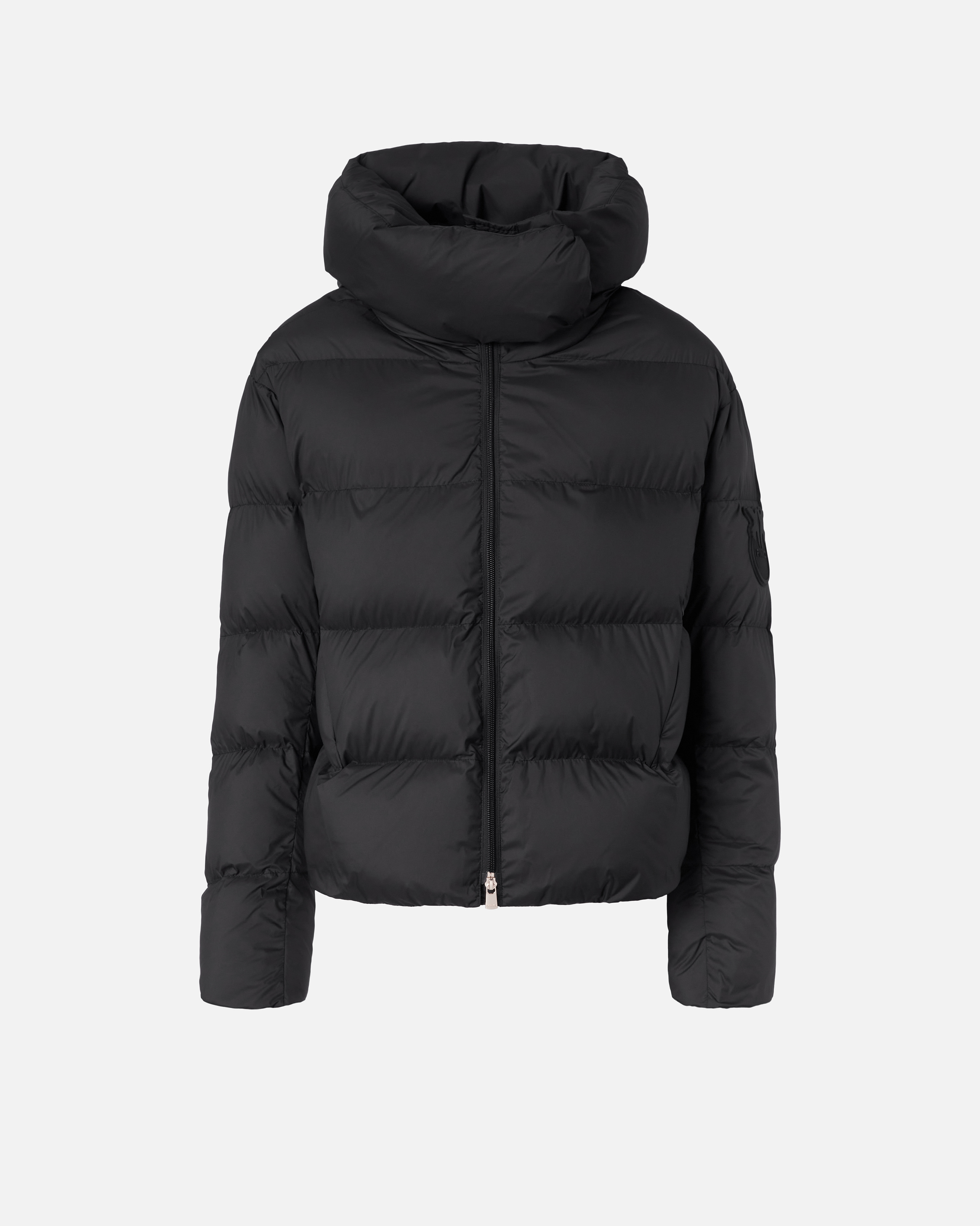 Padded down jacket with high wrap-around collar