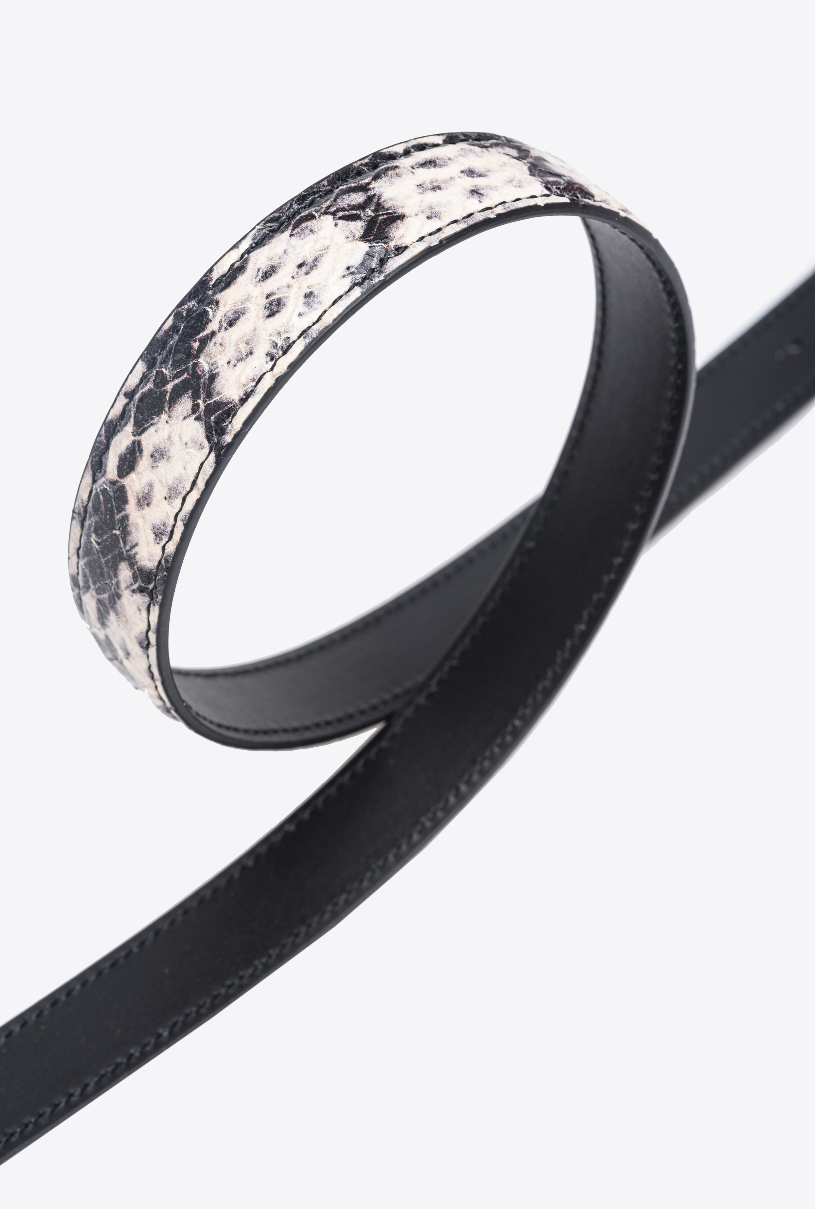 Pinko, Cintura sottile fibbia Love Birds rettile 2cm PINKO Galleria, Bianco/nero-light gold, XS