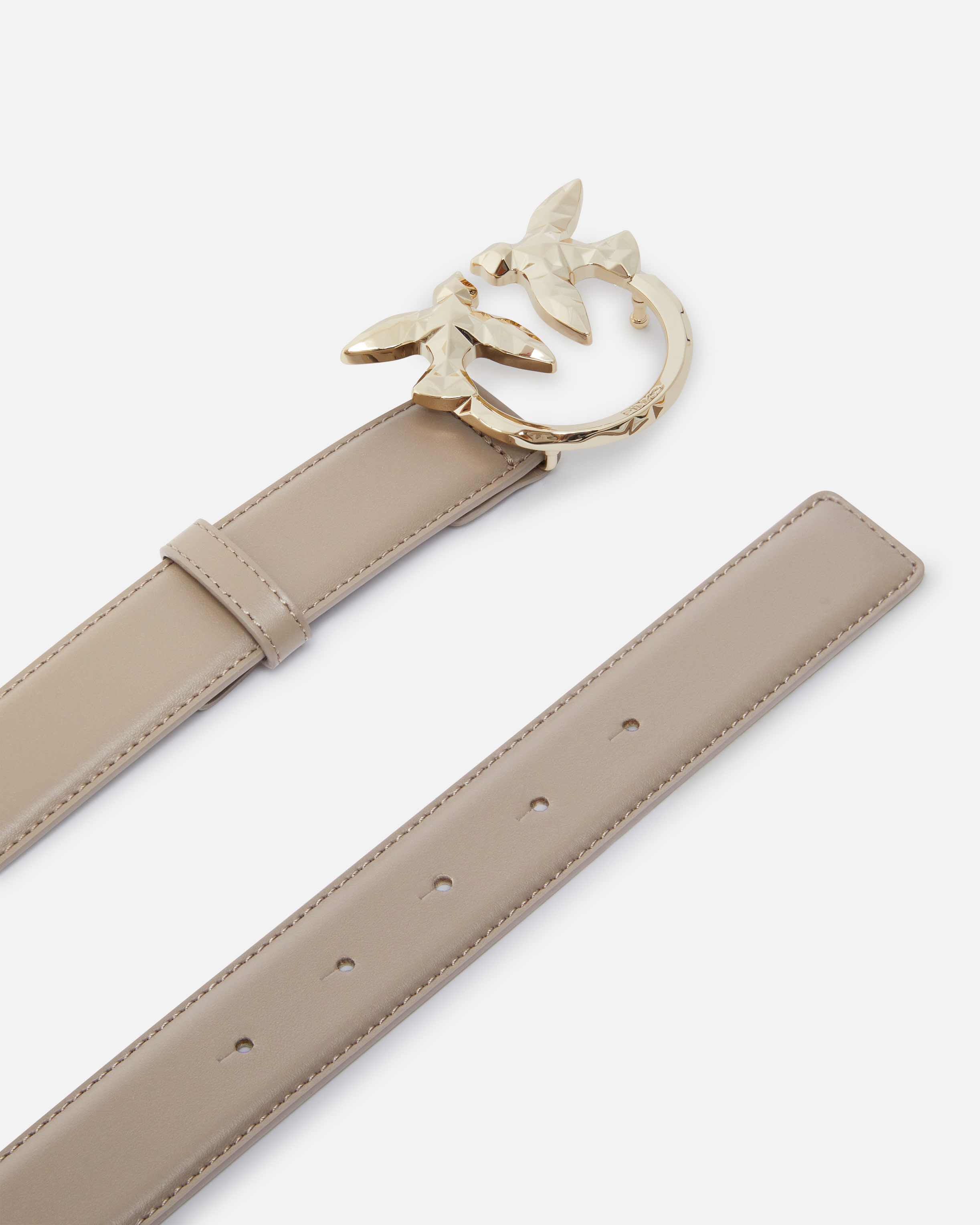 Pinko, PINKO Galleria 3-cm leather belt with birds buckle, Lit ash-light gold, M