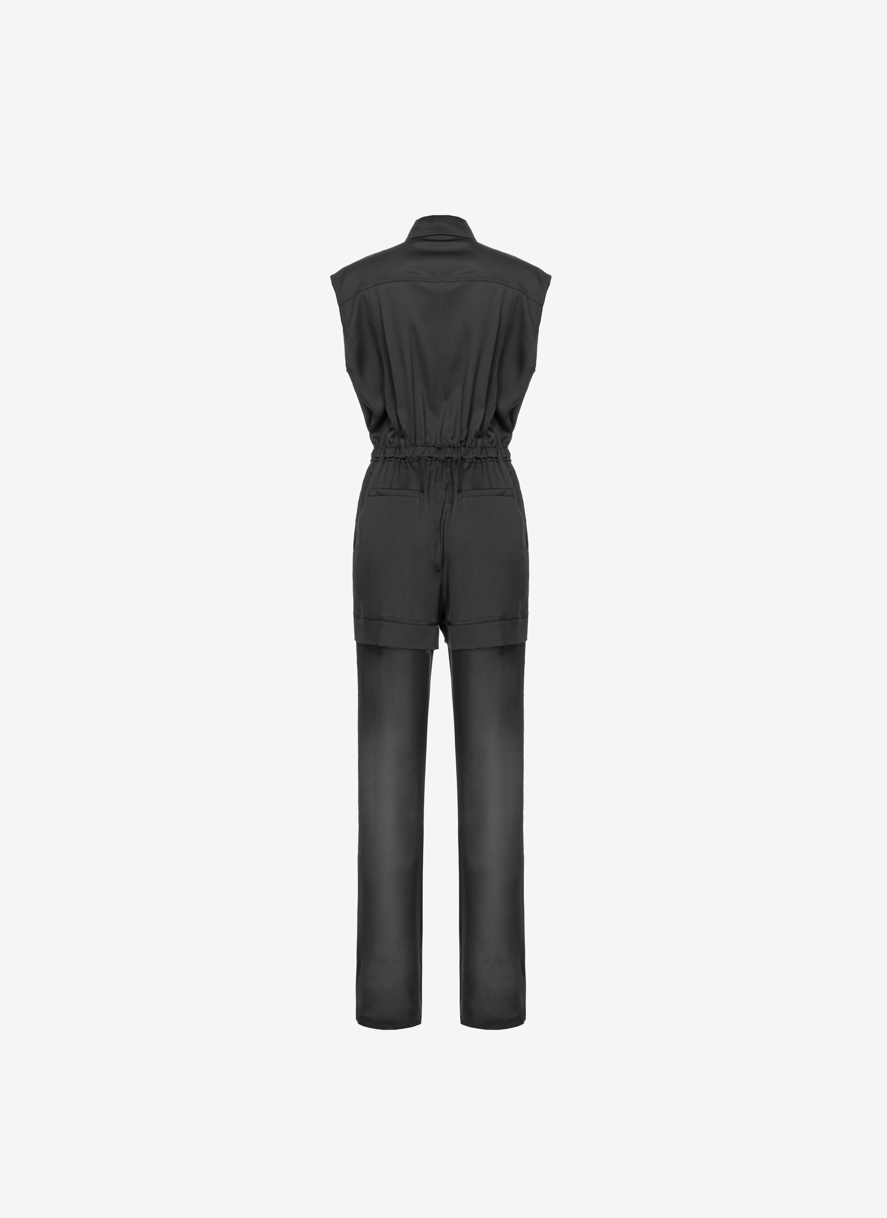 Pinko, Utility-style satin jumpsuit with georgette, Limo black, L