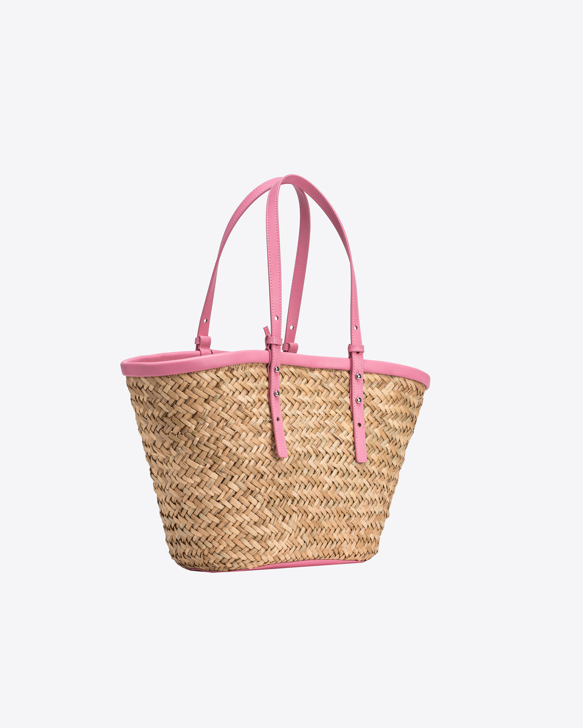 Pinko, Bolso bombonera Love Summer de rafia, Natural/rosa-color block, U