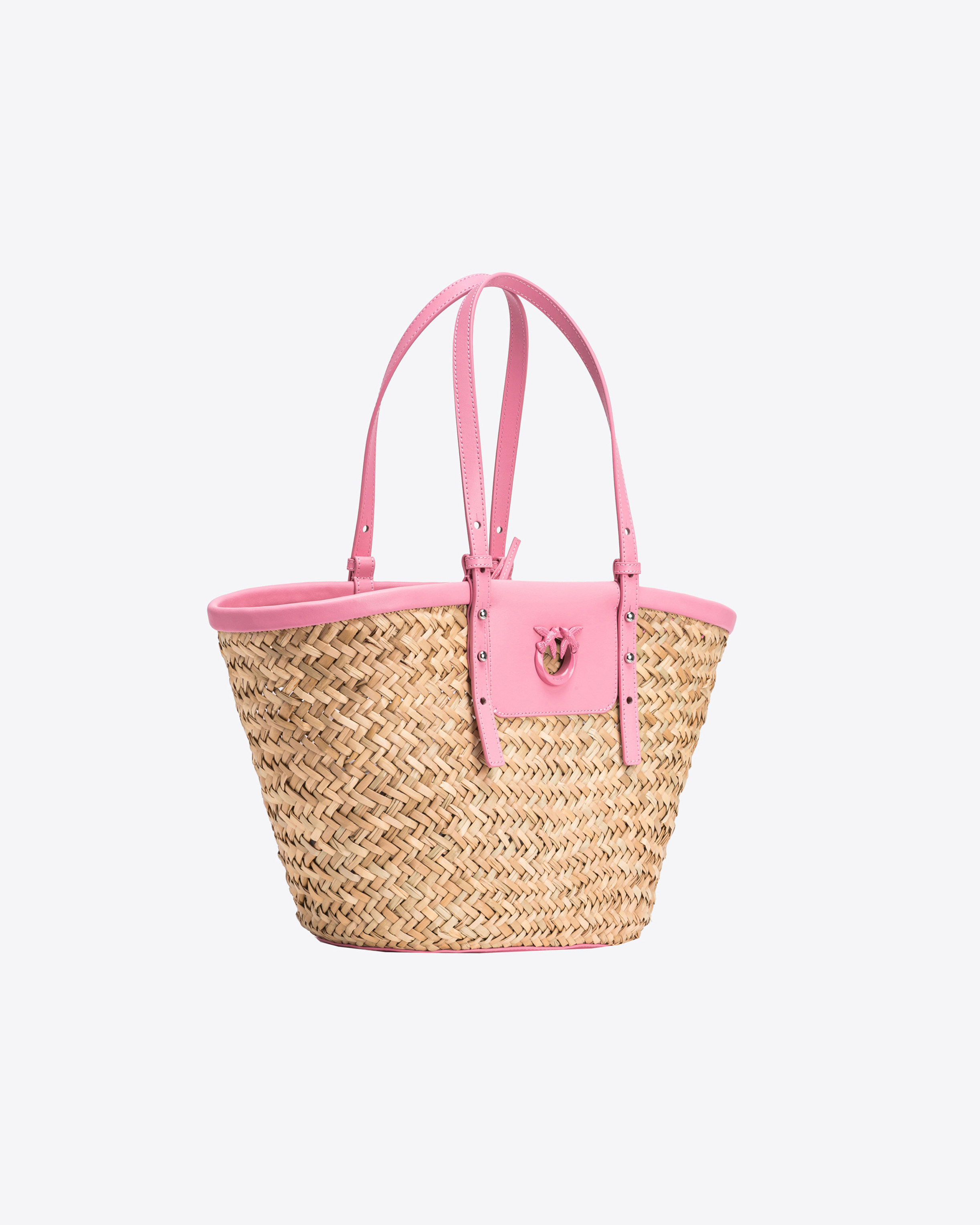 Pinko, Bolso bombonera Love Summer de rafia, Natural/rosa-color block, U