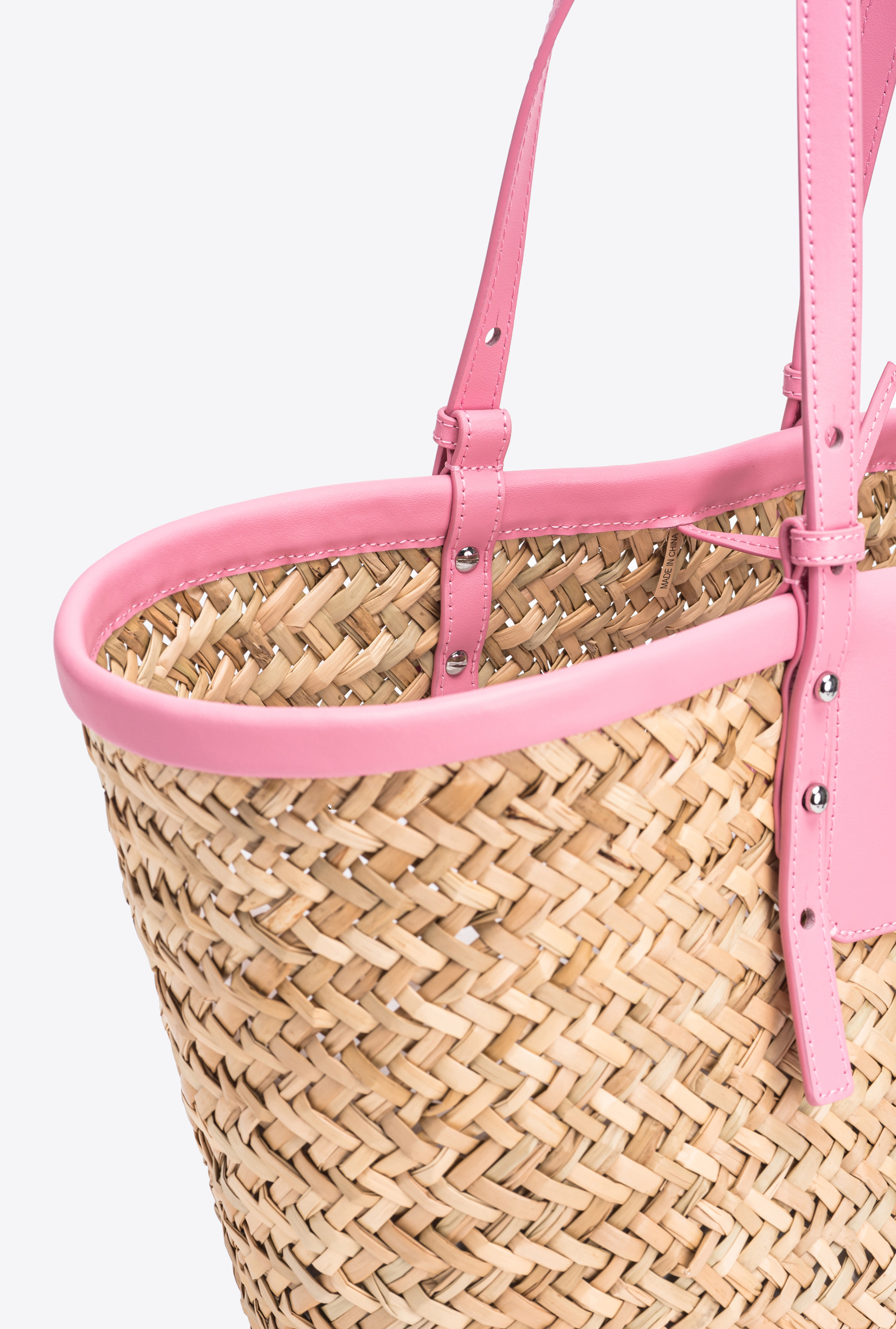 Pinko, Bolso bombonera Love Summer de rafia, Natural/rosa-color block, U