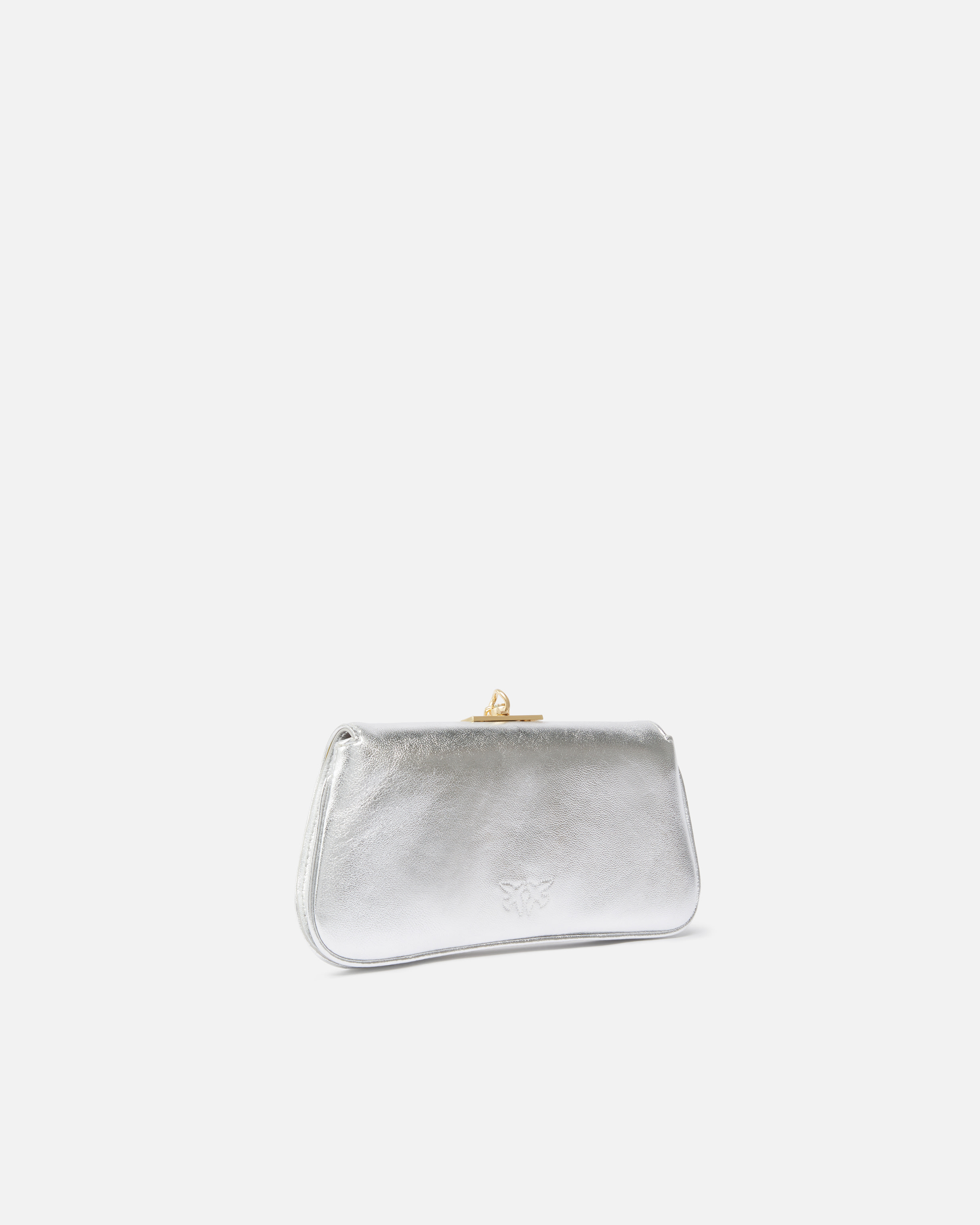 Pinko, Borsetta clutch laminata con bracciale dorato, Argento-oro, U