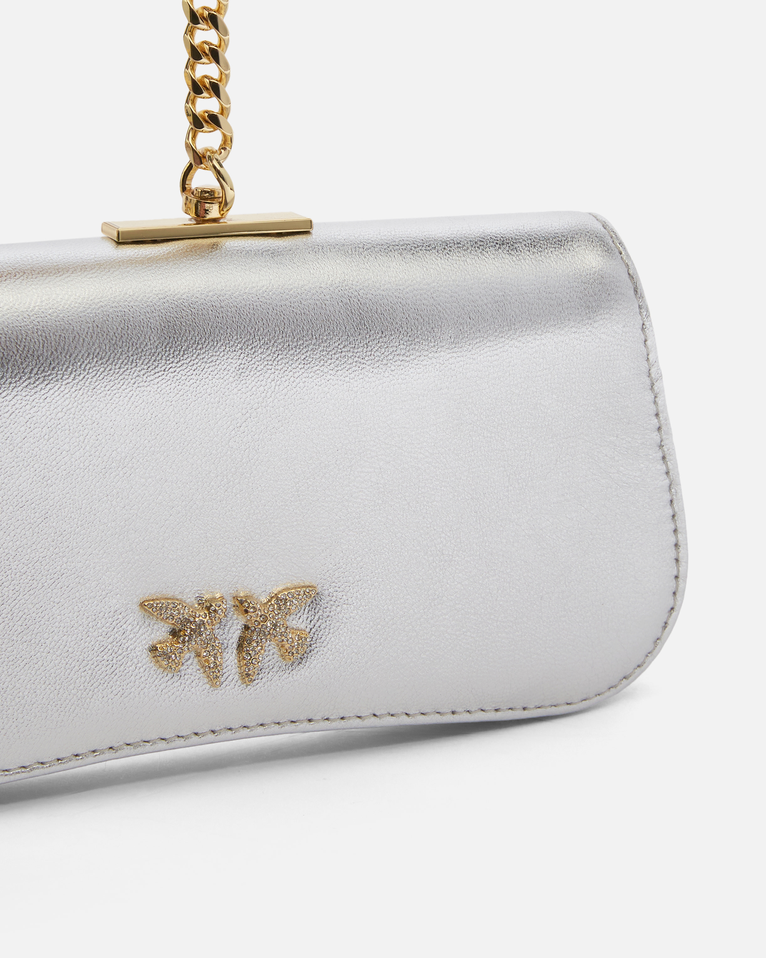 Pinko, Borsetta clutch laminata con bracciale dorato, Argento-oro, U