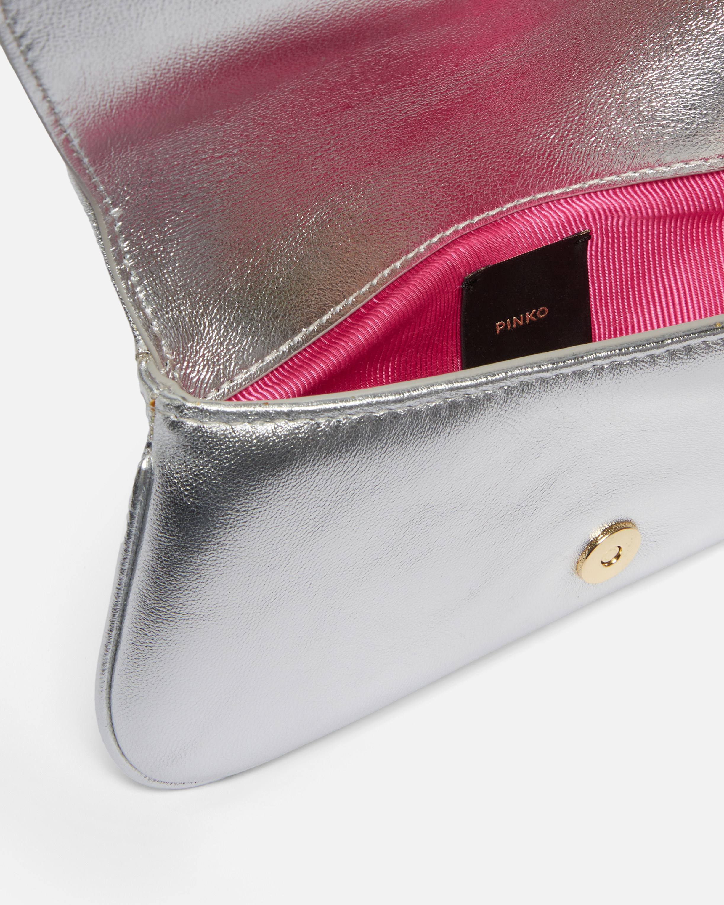 Pinko, Borsetta clutch laminata con bracciale dorato, Argento-oro, U