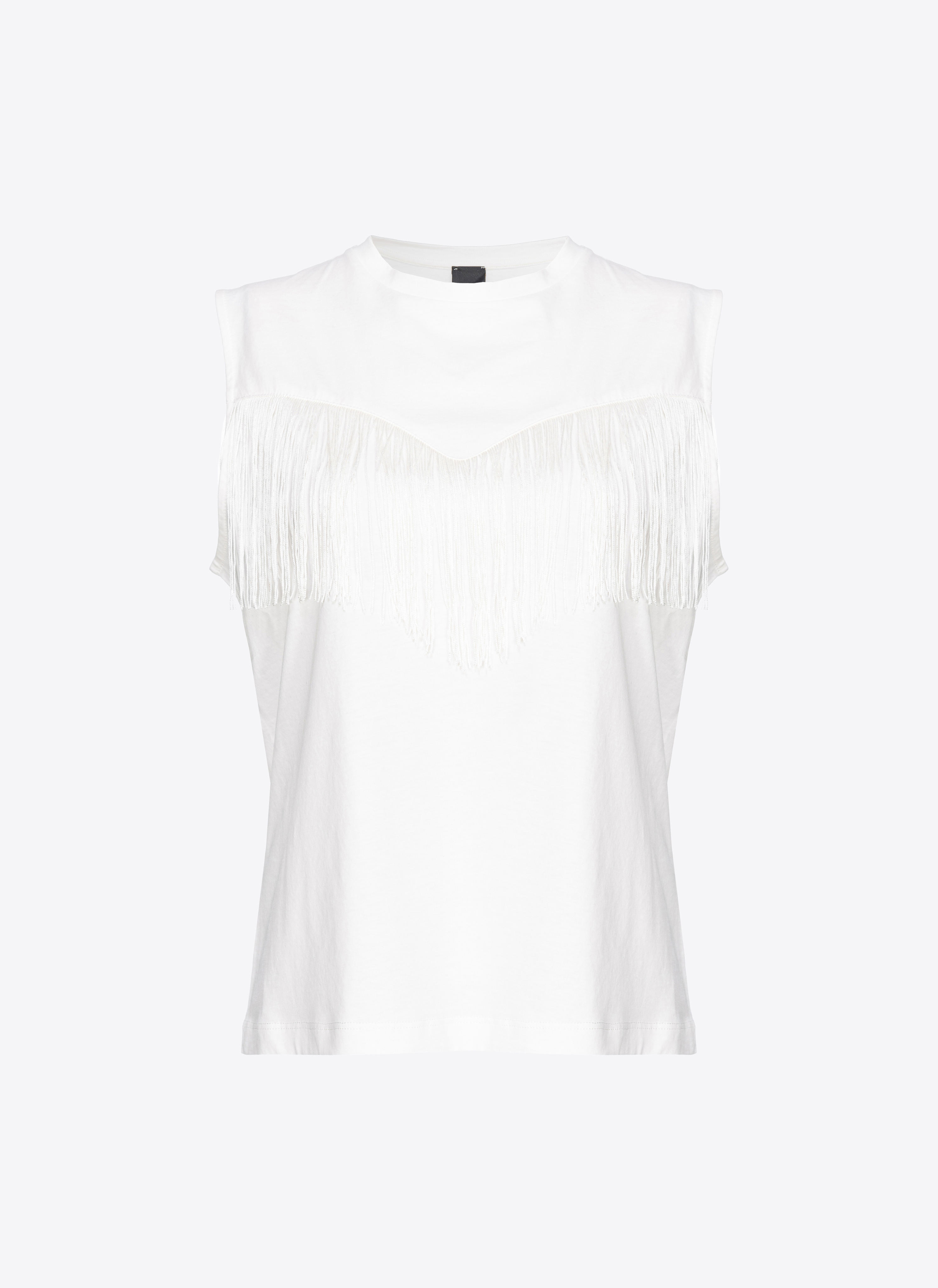 Pinko, Sleeveless T-shirt with fine fringing, Snow white, XL