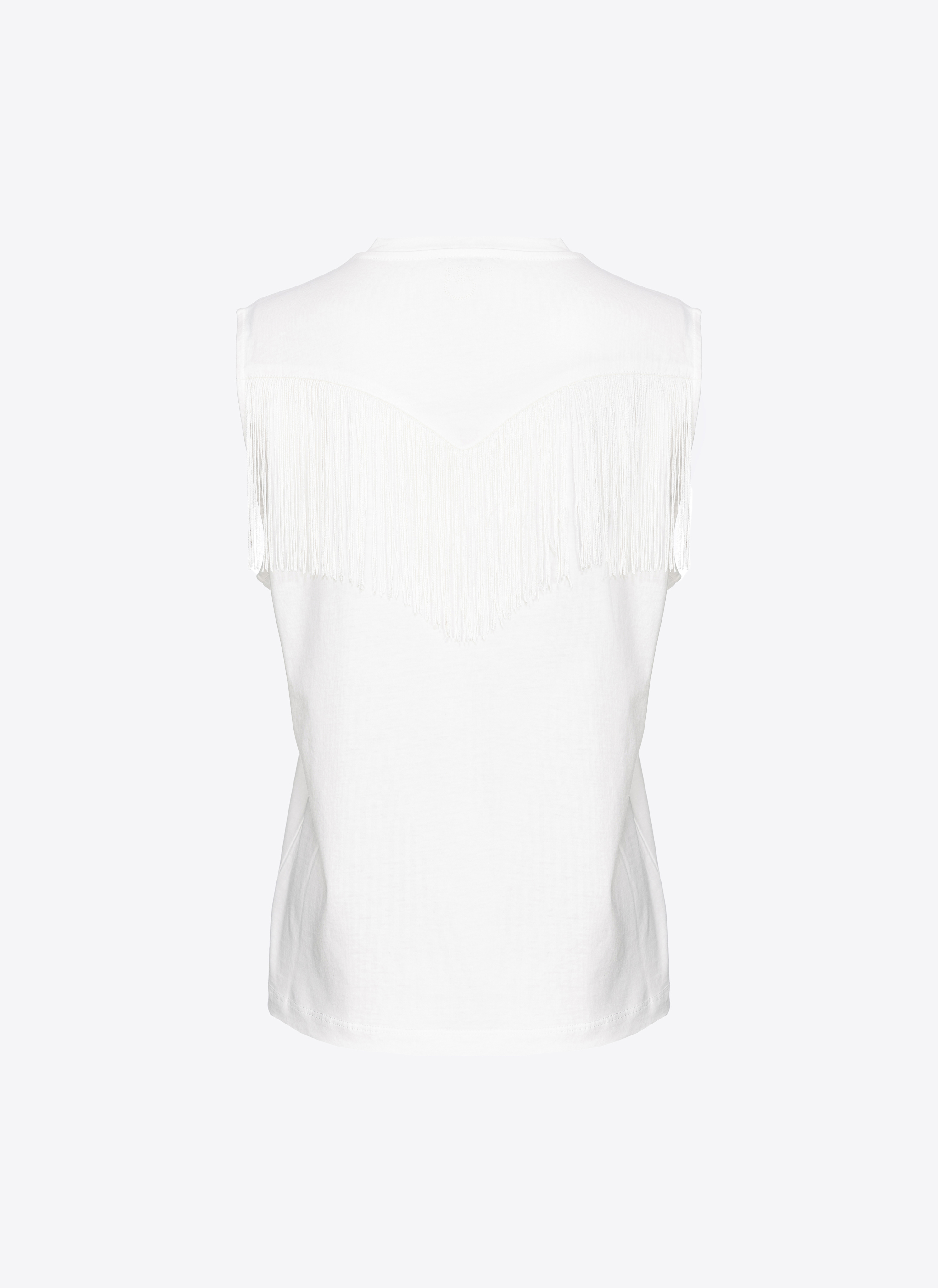 Pinko, Sleeveless T-shirt with fine fringing, Snow white, S