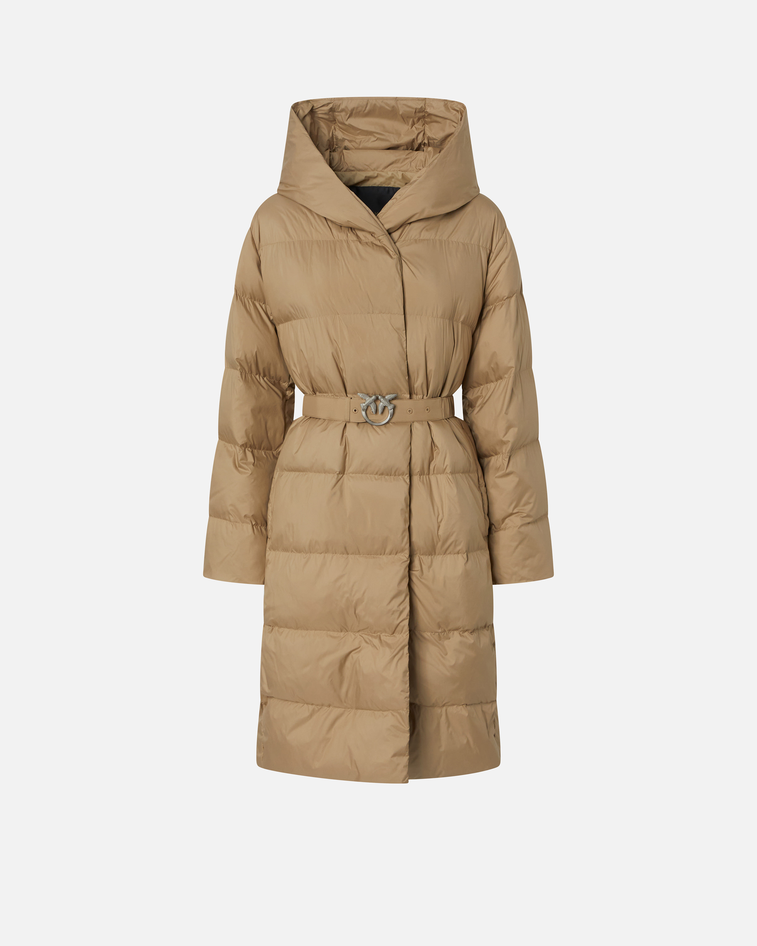 Padded technical canvas pea coat with belt