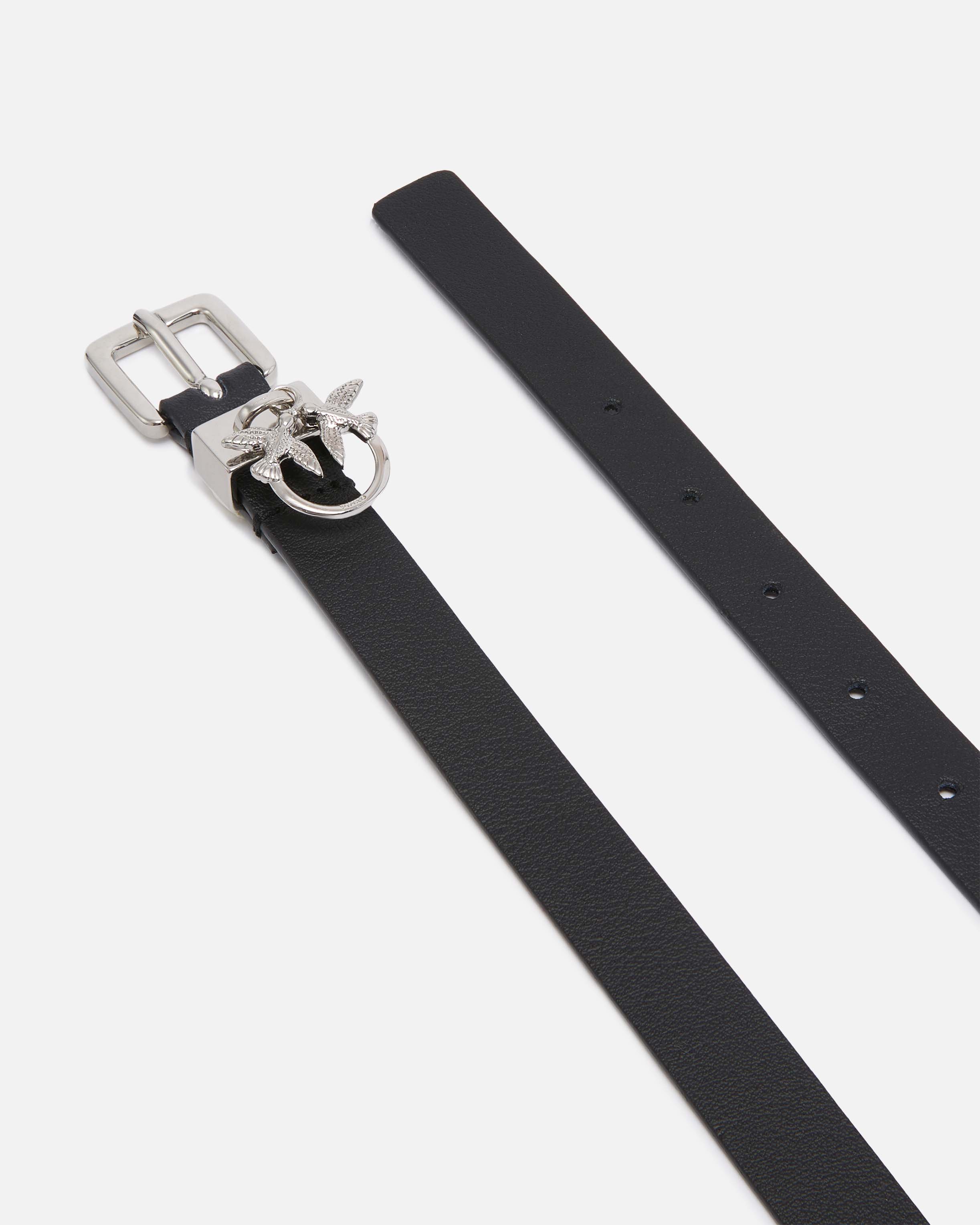 Pinko, Pasek ze szlufką z zawieszką Love Birds 1,5cm, Limuzynowa czerń-błyszczący nikiel, M