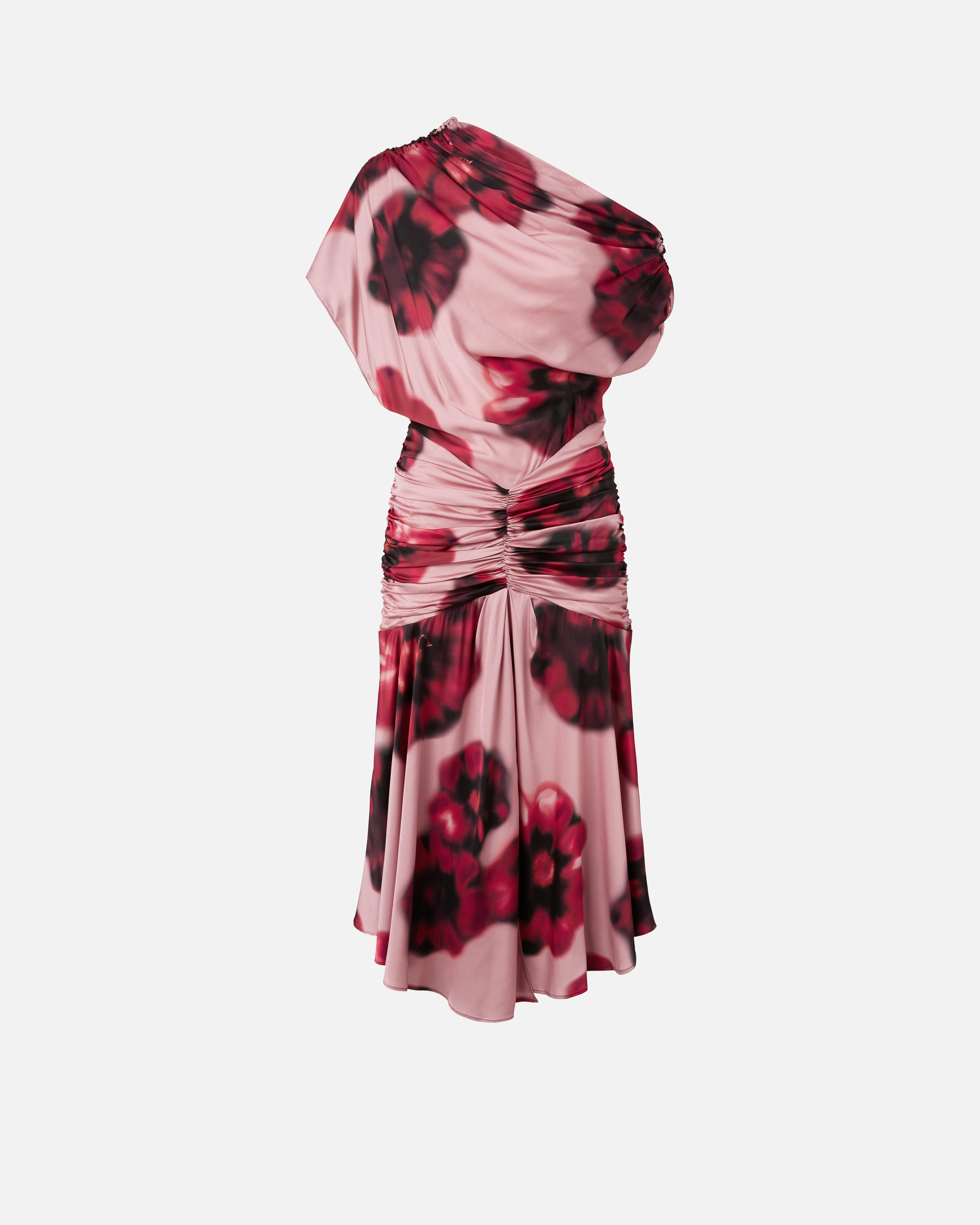 Fade-effect midi dress with floral print and draping