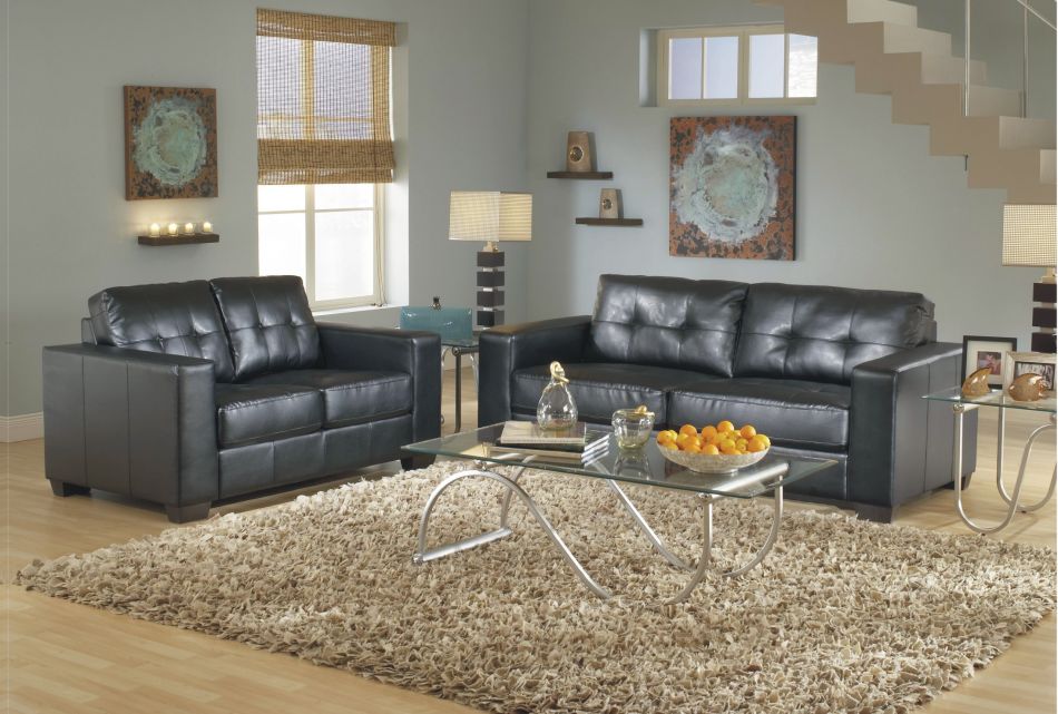 2Pc Contemporary Modern Leather Sofa & Loveseat Set, Living Room Furniture 1 2Pc Contemporary Modern Leather Sofa & Loveseat Set, Living Room Furniture 1