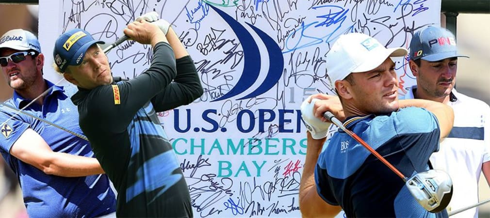 Bernd Wiesberger, Marcel Siem, Martin Kaymer und Stephan Jäger (v. l.) starten auf ihre erste Runde der US Open 2015.
