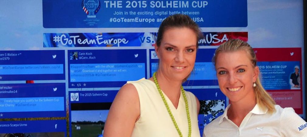 Julia Scharf (l.) und Golf-Profi Sophia Popov moderieren den Solheim Cup im SWR sowie der ARD.
