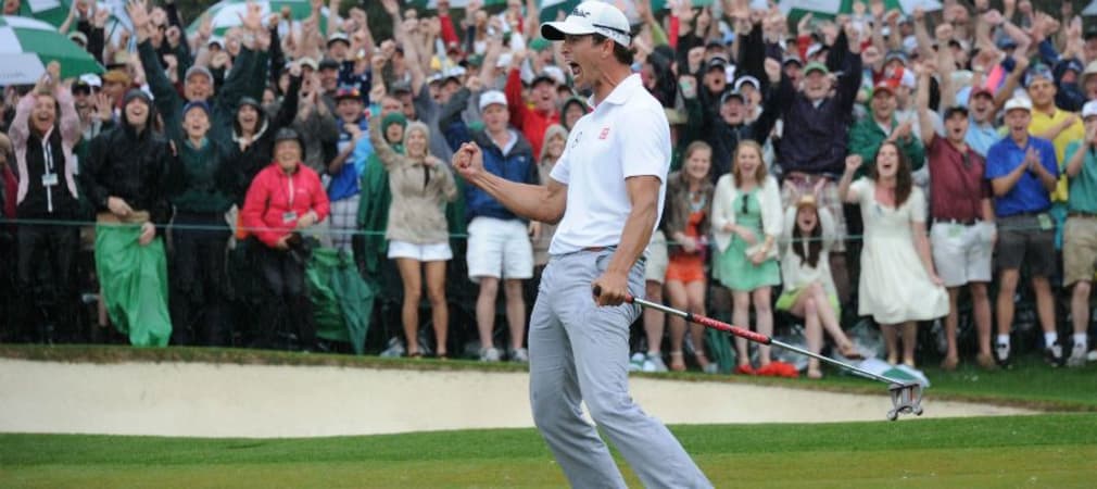 Adam Scott bejubelt seinen US Masters-Sieg 2013. Mit dabei: Der Broomstick-Putter. (Foto: Getty)