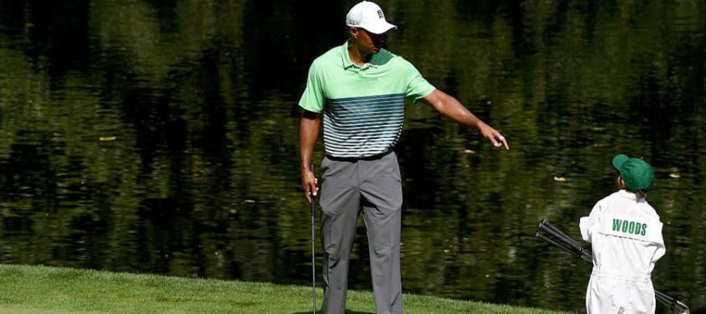 Tiger Woods mit einem seiner Kinder beim Par-3 Wettkampf in Augusta.