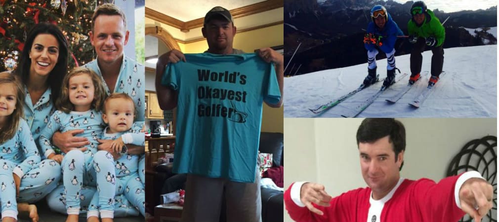 So oder ähnlich verbringen die Golfstars Weihnachten. (Fotos: Twitter - @mkaymer59, @jbholmesgolf, @BubbaWatson; Instagram @lukedonald)