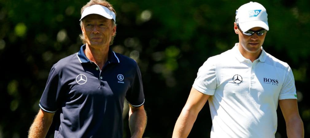 Martin Kaymer und Bernhard Langer spielten noch beim Par-3-Contest zusammen. Jetzt trennen sie Welten. (Foto: Getty)