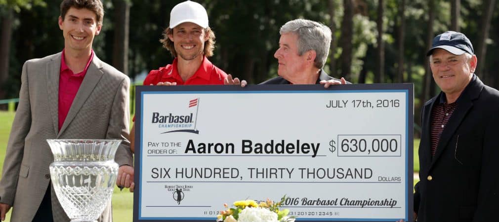 Aaron Baddeley (2. v. l.) konnte sich den Titel bei der Barbasol Championship im Stechen sichern. (Foto: Getty)
