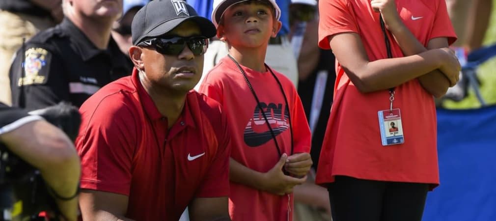 Tiger Woods mit seinen Kindern bei der Quicken Loans National. (Foto: Twitter/@PGATOUR)