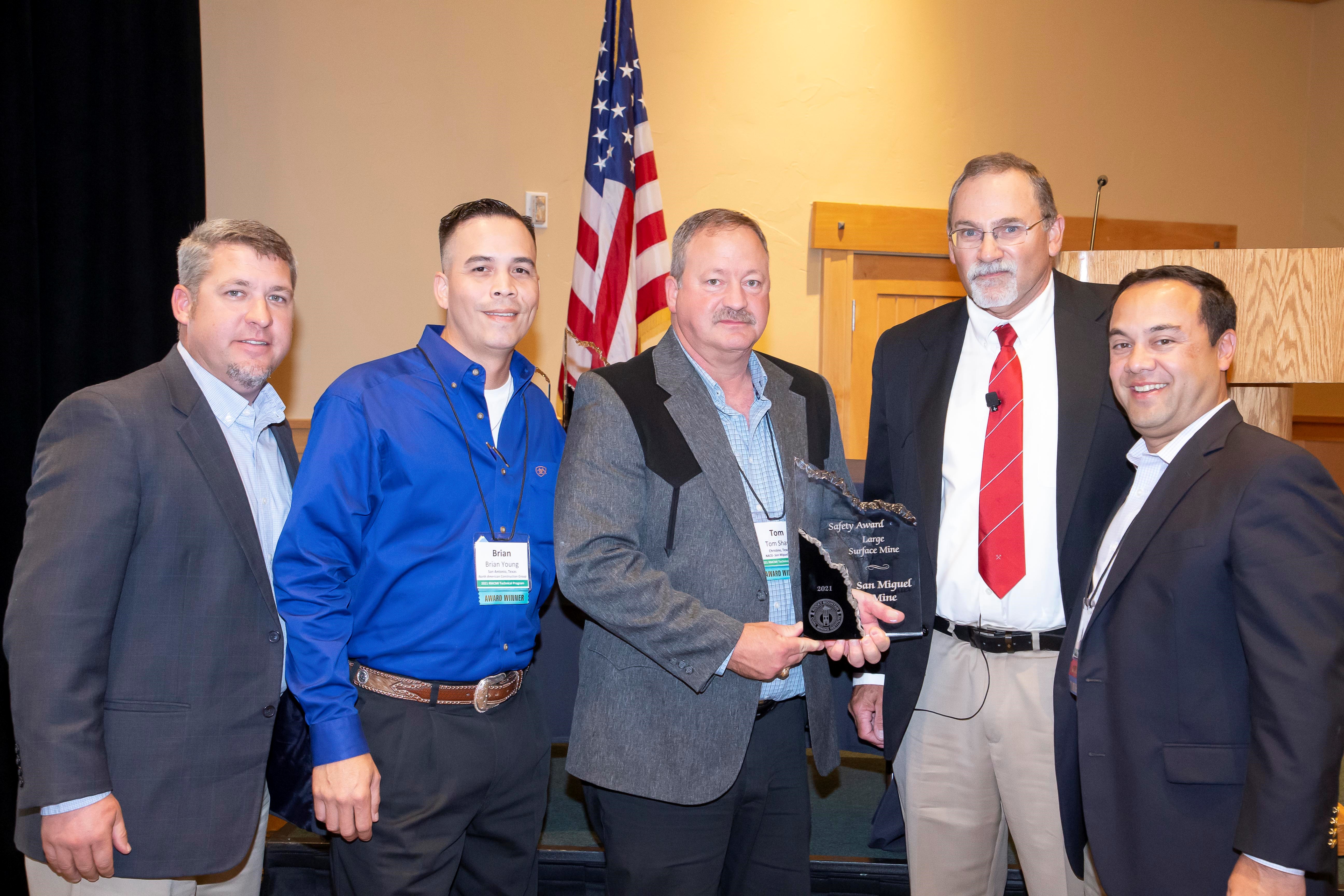 From left to right: Dave Burris, SMEC Fuels Manager; Brian Young, North American Construction Group (NACG) Safety Manager; Tom Shaw, NACG Mine Manger; Wendell Koontz, RMCMI Board of Directors and head of Safety Committee; and Frank Pagura, RMCMI President Elect.