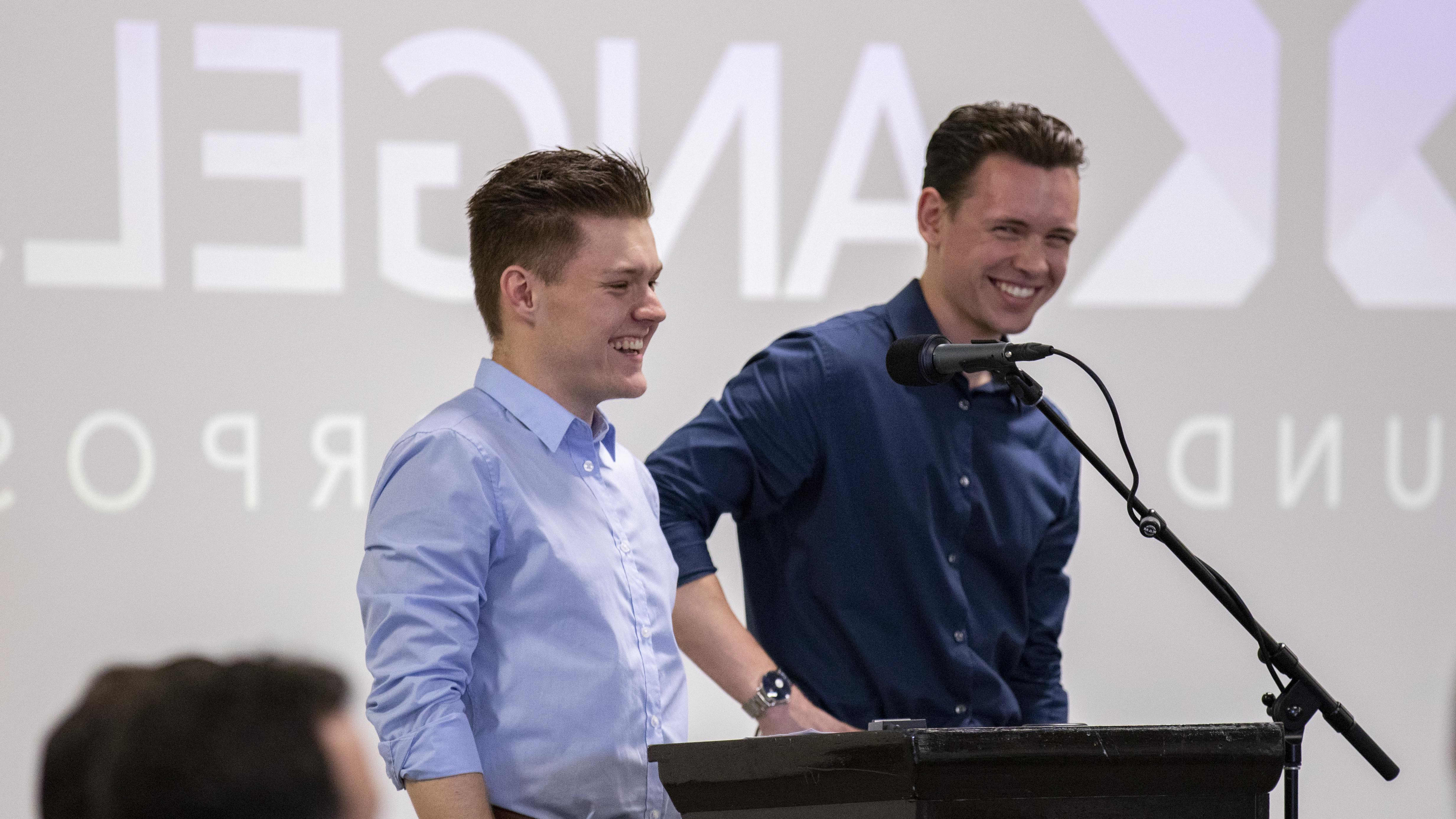 students give a presentation at a canyon angels event