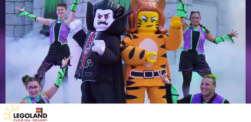 Performers with Lego characters at Legoland Florida Resort.