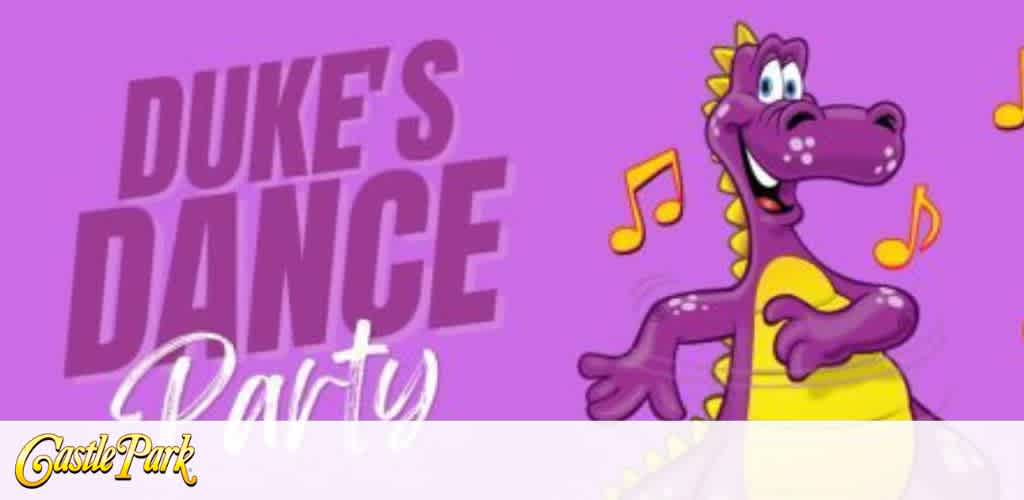 Cartoon purple dinosaur with text