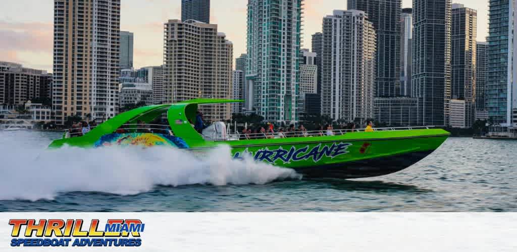 A green speedboat named