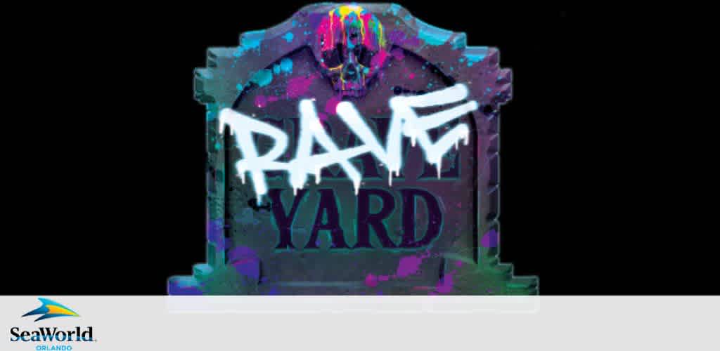 A tombstone with colorful paint splatters and the words