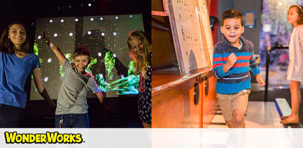 Children playing at interactive exhibits in WonderWorks.