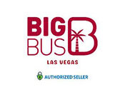 Logo of Big Bus Tours Las Vegas with the words BIG BUS in large red letters. Above the second B, there is a red circular design. Below is the text LAS VEGAS in smaller black letters, and AUTHORIZED SELLER in smaller font at the bottom.
