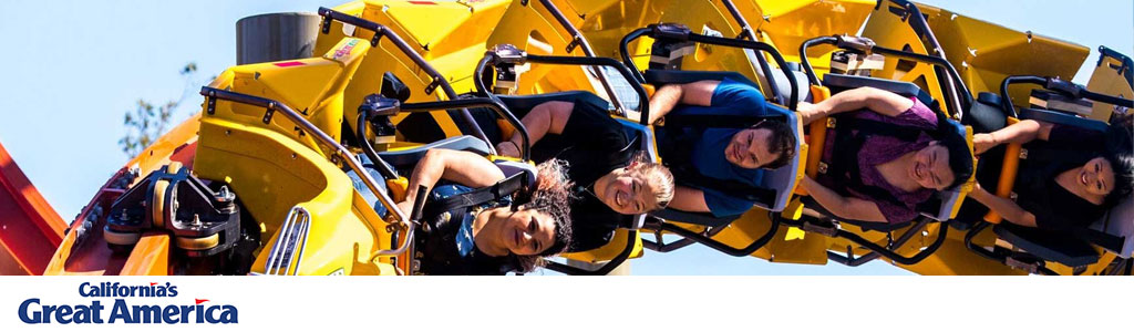 Image Description:

This is a dynamic, wide-angle photograph showcasing a group of excited patrons seated on a yellow roller coaster in motion at California's Great America. The roller coaster, which has over-the-shoulder restraints, is captured from the side as it appears to be at the crest of a hill or in the midst of a turn, against a clear blue sky. Each rider exhibits different reactions, ranging from joyous laughter to exhilarating screams, with their hair being tousled by the wind, enhancing the sense of speed and excitement. The visible expressions suggest they are thoroughly enjoying the ride. The text, "California's Great America," is prominently displayed beneath the image, indicating the location.

At GreatWorkPerks.com, experience the thrill of California’s Great America with the added joy of savings, as we offer the lowest prices on tickets for your next adventure.