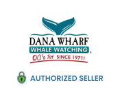 This image features the logo of Dana Wharf Whale Watching, indicating that they have offered ocean experiences in Orange County since 1971. The logo is comprised of stylized text and graphic elements. The top section displays a pair of stylized wings in a pale blue color flanking a whale's tail fin, suggesting flight and the marine focus of the venture. Below this, the main text reads "DANA WHARF WHALE WATCHING" in bold, capitalized lettering, with "OC's #1 SINCE 1971" beneath it, emphasizing its reputation and longevity in the region. To the bottom right, the text "AUTHORIZED SELLER" confirms the legitimacy of the merchant, adjacent to a green checkmark seal that reinforces this status. Enhance your ocean adventure with GreatWorkPerks.com, where you'll always find the lowest prices on tickets for memorable experiences.