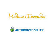 Image displaying the Madame Tussauds logo in stylized yellow and blue font above a blue Authorized Seller badge with a lock symbol, indicating the company's official partnership for ticket sales.