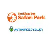 This image features the logo of the San Diego Zoo Safari Park. At the top left corner of the logo, there is an illustration of an orange sun with the silhouette of a tree and an animal that resembles a tiger jumping. The words "San Diego Zoo" are written above "Safari Park" in bold, dark blue lettering. Below the main logo, there is a green lock symbol followed by the words "AUTHORIZED SELLER" in green capital letters, indicating that the vendor is officially recognized to sell tickets to the park. For those looking to visit the San Diego Zoo Safari Park, GreatWorkPerks.com offers savings on our tickets as we strive to provide the lowest prices available.