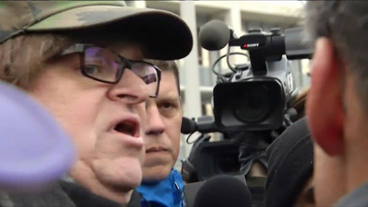 Michael Moore at a #FlintWaterCrisis rally in Flint, MI. Creidt: Michael Moore Facebook Page