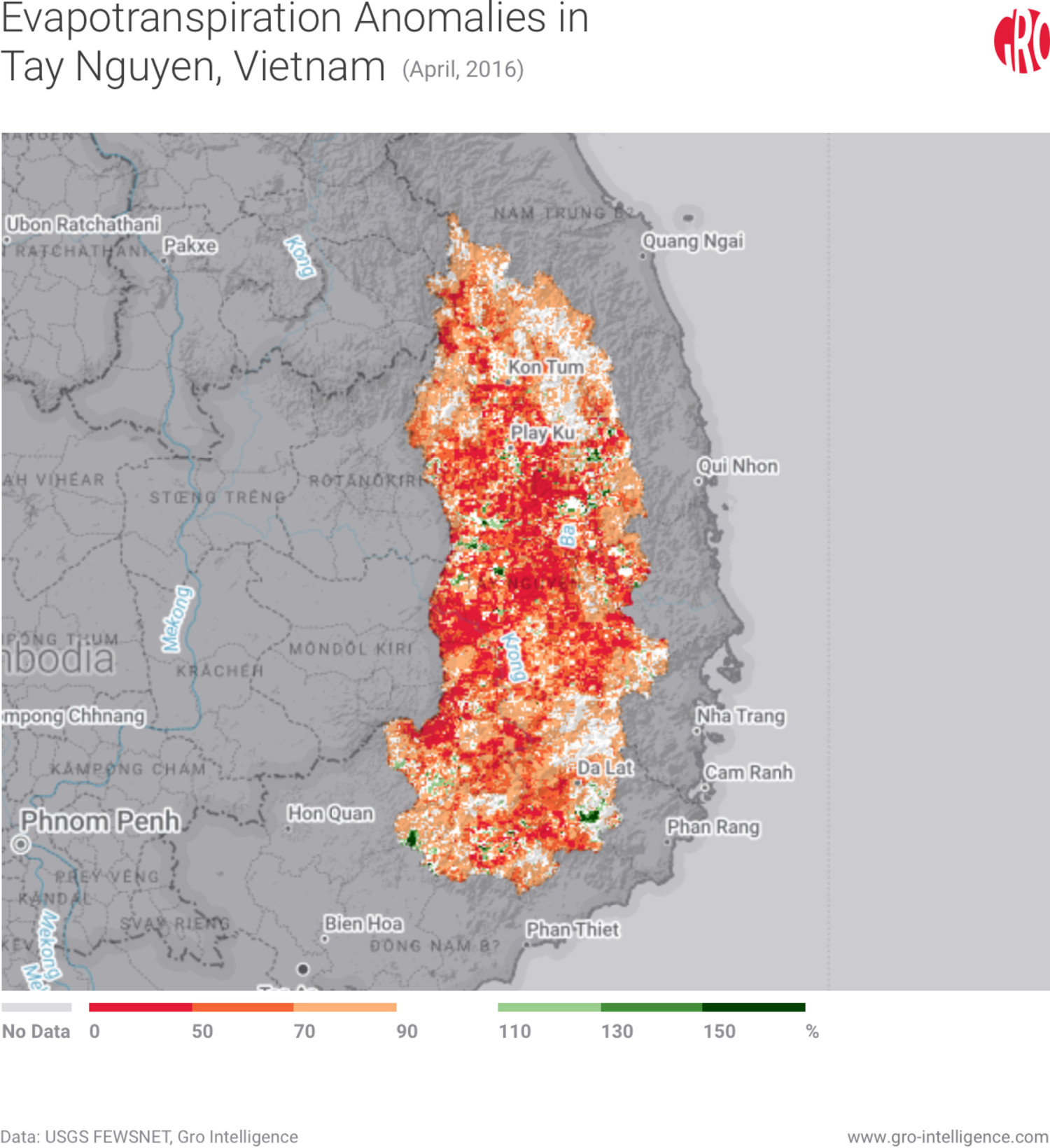 Evapotranspiration anomalies in Tay Nguyen