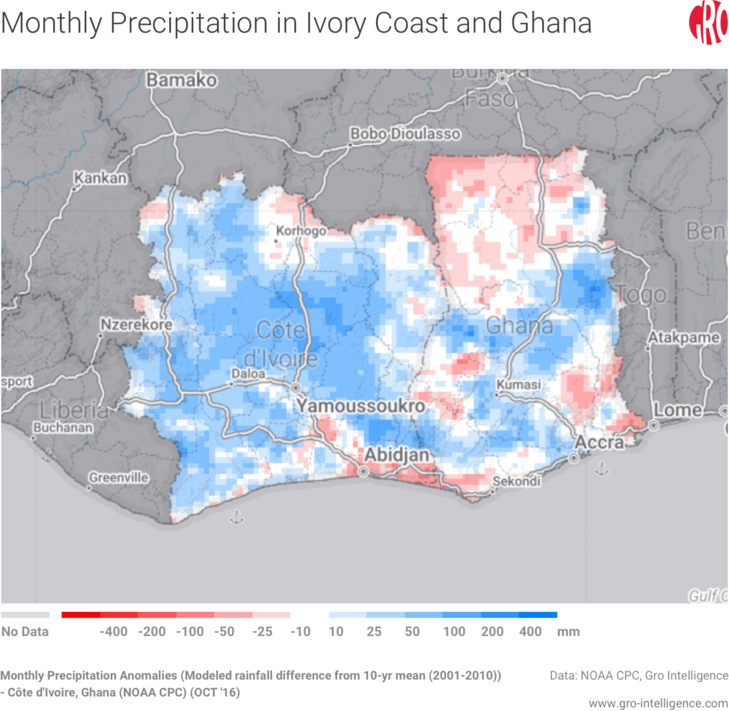 Monthly Precipitation in Ivory Coast and Ghana