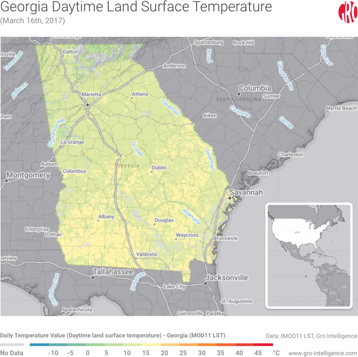 Georgia Daytime Land Surface Temperature