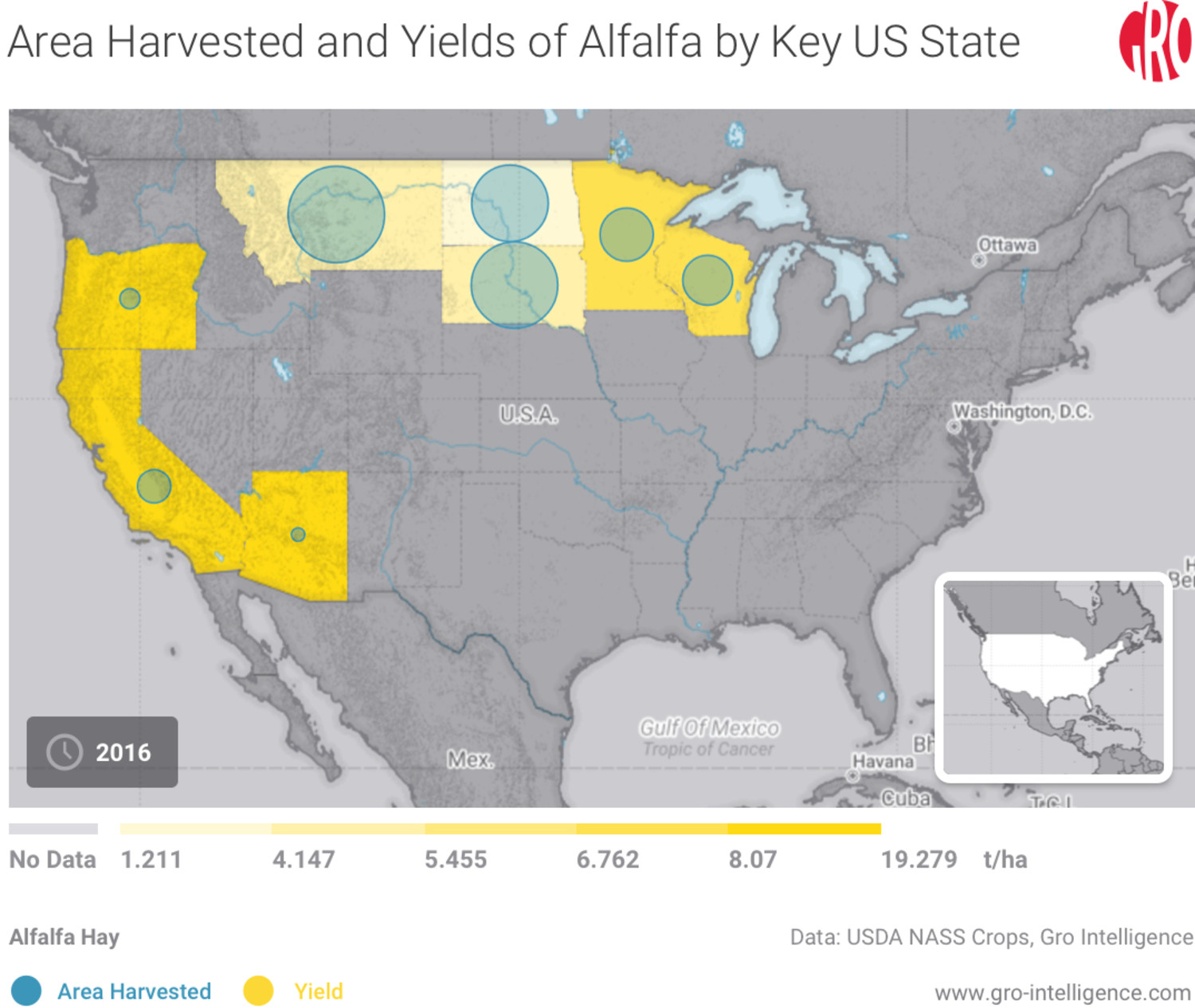 Area Harvested and Yields of Alfalfa by Key US State