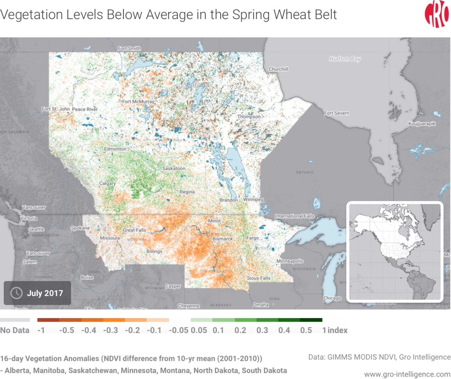 Vegetation Levels Below Average in the Wheat Belt (July 2017)