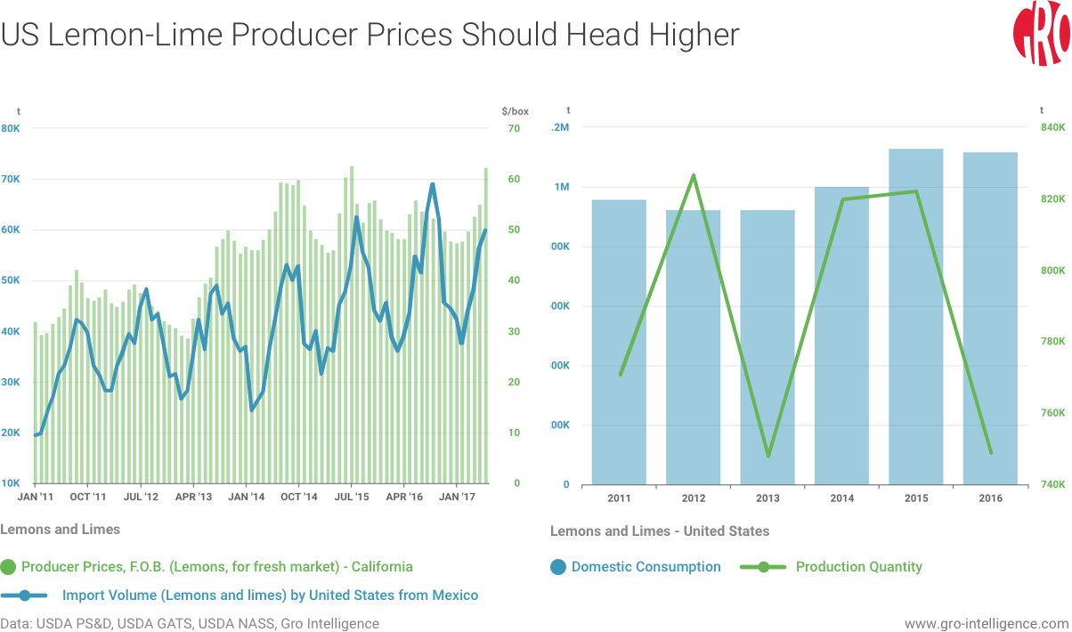 US Lemon and Lime Producer Prices Should Head Higher