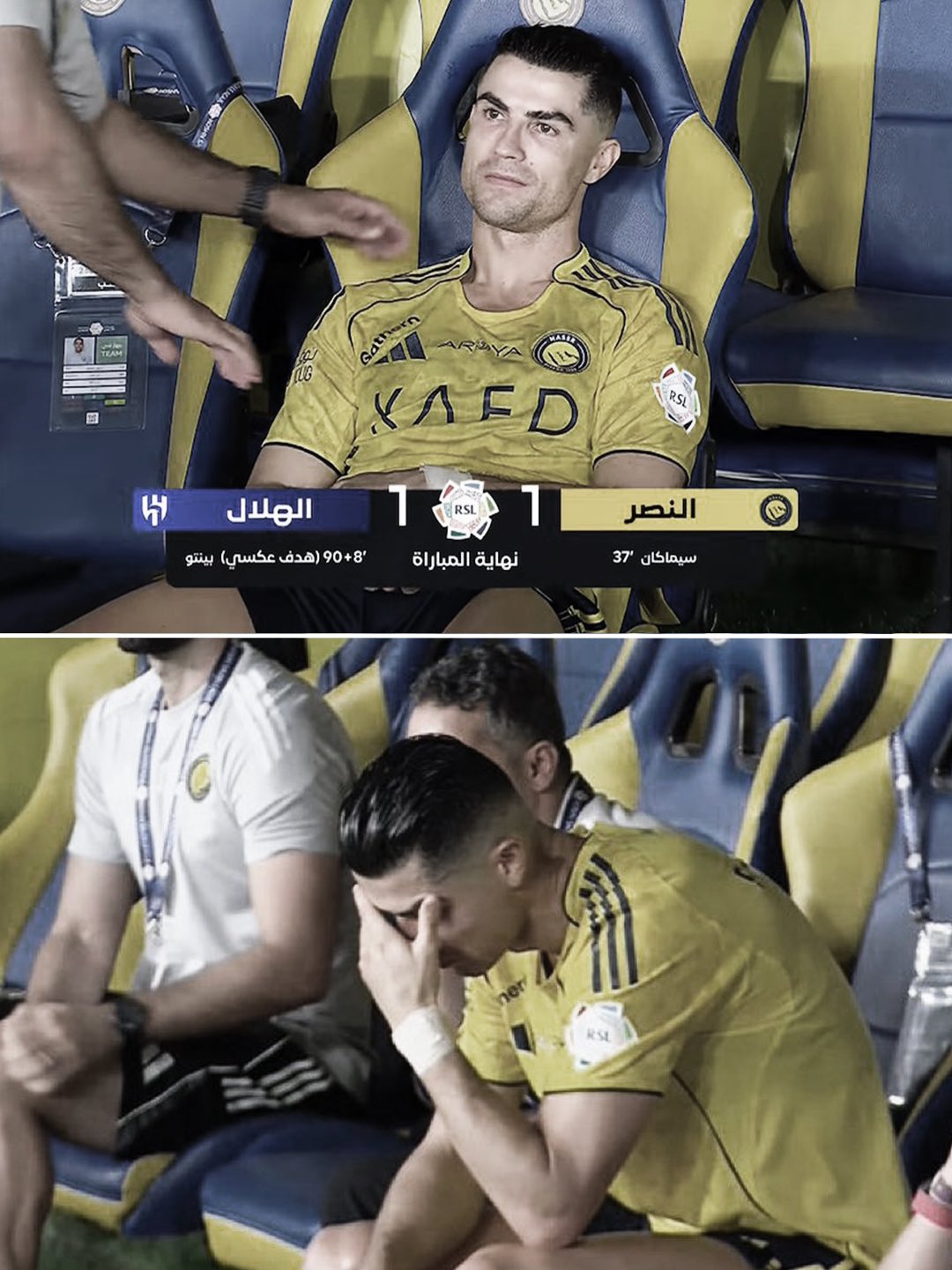 Cristiano Ronaldo at full time. 💔  Al Nassr need one more win to become Saudi Pro League champions.
