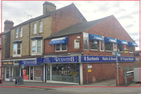 An investment opportunity comprising a traditional parade of FOUR COMMERCIAL UNITS and FOUR FLATS with private car park to the rear, where the vendor has parked approximately 7 cars. Beyond the rear boundary is a public car park.