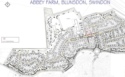 Abbey Farm is a new joint principally residential development by Redrow and Linden Homes which is nearing completion and situated to the north of Swindon. The principal access is either via Tadpole Lane to the West or by Lady Lane from the A419.