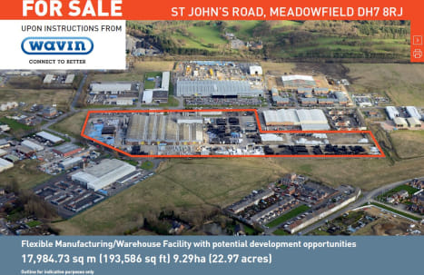 The property sits on a site of approximately 9.29ha (22.97 acres) and comprises a large warehouse/production facility extending to approximately 16,221.02 sq m (174,603 sq ft) with maximum eaves height ranging from 7.4m to 11.6m in the

high bay.