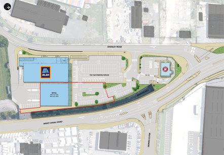 A new retail unit adjacent to Aldi and Costa Coffee as per the indicative scheme layout drawing overleaf.