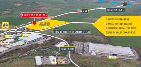 Roadside development opportunity where detailed consent has been secured for Use classes A, B and D. 

Units are available from 1,500 sq ft.

Plots are also available.

The site includes a new access road which will act as a direct link to the new Mi...